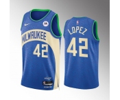 Men's Milwaukee Bucks #42 Robin Lopez Blue 2023-24 City Edition Stitched Basketball Jersey