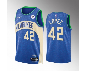 Men's Milwaukee Bucks #42 Robin Lopez Blue 2023-24 City Edition Stitched Basketball Jersey