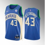 Men's Milwaukee Bucks #43 Thanasis Antetokounmpo Blue 2023-24 City Edition Stitched Basketball Jersey