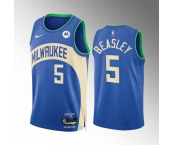 Men's Milwaukee Bucks #5 Malik Beasley Blue 2023-24 City Edition Stitched Basketball Jersey