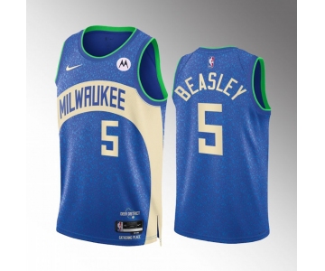 Men's Milwaukee Bucks #5 Malik Beasley Blue 2023-24 City Edition Stitched Basketball Jersey