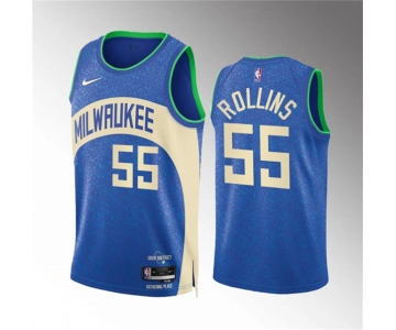 Men's Milwaukee Bucks #55 Ryan Rollins 2023-24 Blue City Edition Stitched Basketball Jersey