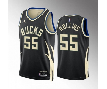 Men's Milwaukee Bucks #55 Ryan Rollins Black Statement Edition Stitched Basketball Jersey