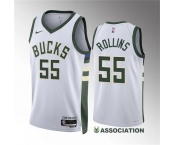 Men's Milwaukee Bucks #55 Ryan Rollins White Association Edition Stitched Basketball Jersey