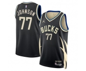 Men's Milwaukee Bucks #77 AJ Johnson Black 2024 Draft Statement Edition Stitched Basketball Jersey