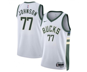 Men's Milwaukee Bucks #77 AJ Johnson White 2024 Draft Association Edition Stitched Basketball Jersey