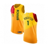 Men's Nike Milwaukee Bucks #1 Oscar Robertson Authentic Yellow NBA Jersey - City Edition