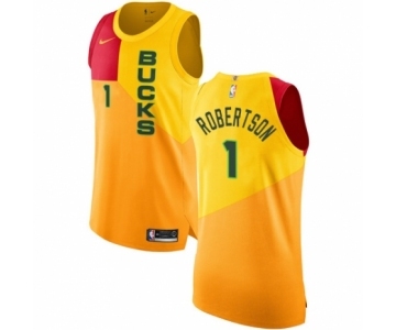 Men's Nike Milwaukee Bucks #1 Oscar Robertson Authentic Yellow NBA Jersey - City Edition