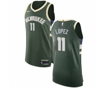 Men's Nike Milwaukee Bucks #11 Brook Lopez Authentic Green NBA Jersey - Icon Edition