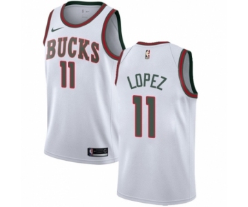 Men's Nike Milwaukee Bucks #11 Brook Lopez Authentic White Fashion Hardwood Classics NBA Jersey