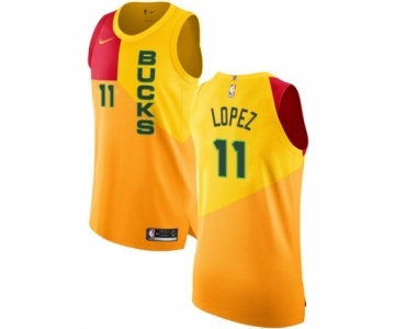 Men's Nike Milwaukee Bucks #11 Brook Lopez Authentic Yellow NBA Jersey - City Edition