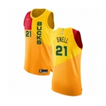 Men's Nike Milwaukee Bucks #21 Tony Snell Authentic Yellow NBA Jersey - City Edition