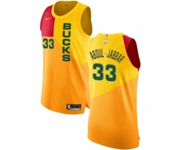 Men's Nike Milwaukee Bucks #33 Kareem Abdul-Jabbar Authentic Yellow NBA Jersey - City Edition