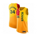 Men's Nike Milwaukee Bucks #34 Giannis Antetokounmpo Authentic Yellow NBA Jersey - City Edition