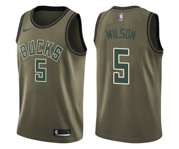 Men's Nike Milwaukee Bucks #5 D. J. Wilson Swingman Green Salute to Service NBA Jersey