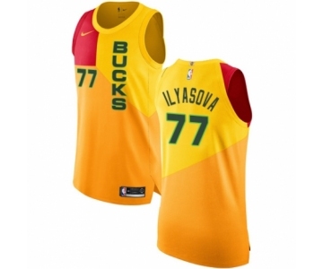 Men's Nike Milwaukee Bucks #77 Ersan Ilyasova Authentic Yellow NBA Jersey - City Edition