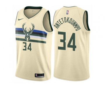 Nike Milwaukee Bucks #34 Giannis Antetokounmpo Cream NBA Swingman City Edition Jersey