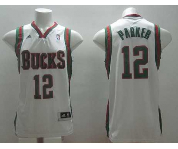 nba milwaukee bucks #12 parker white[revolution 30 swingman]